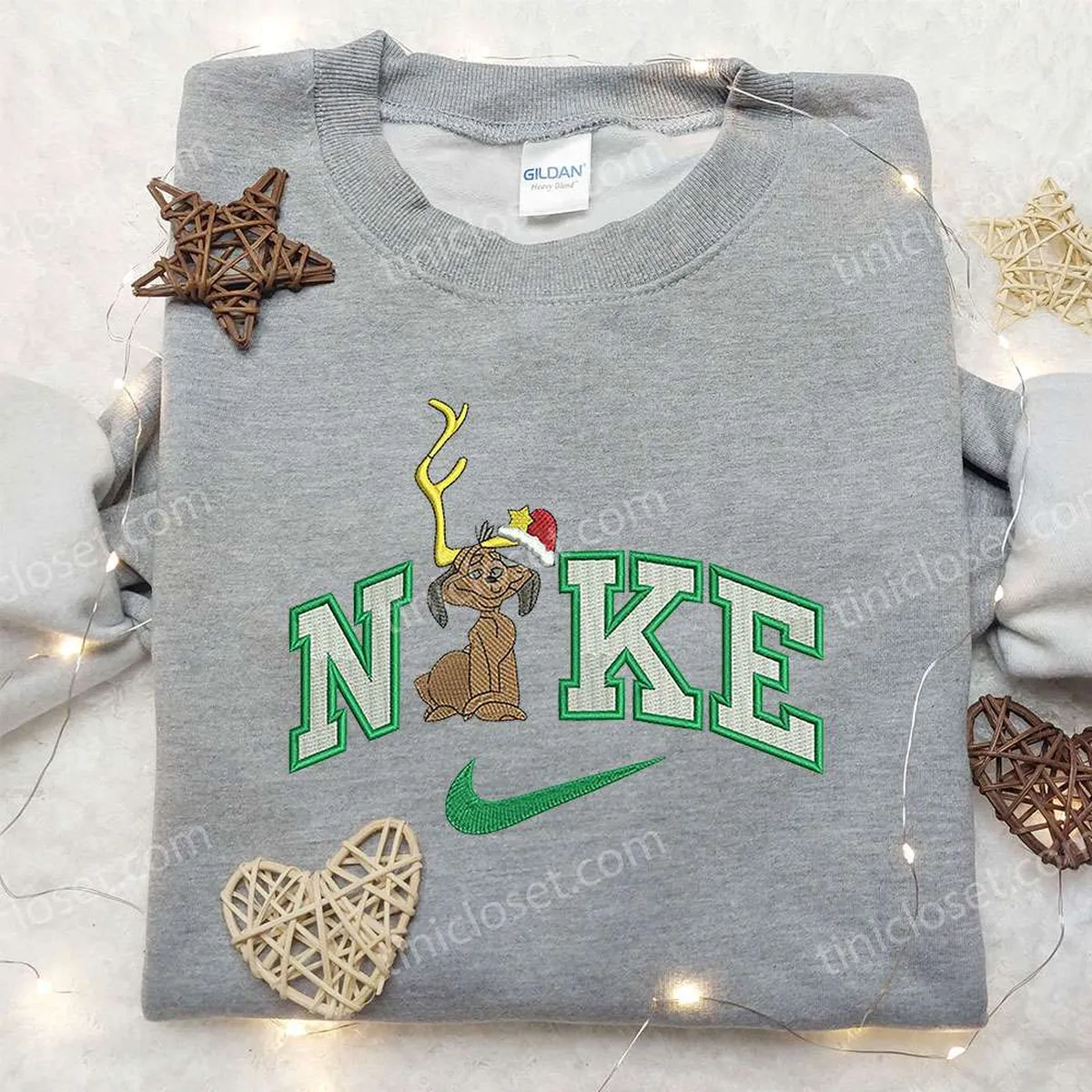 Dog Xmas x Nike Embroidered Shirt, Christmas Embroidered Shirt, Custom Nike Embroidered Shirt