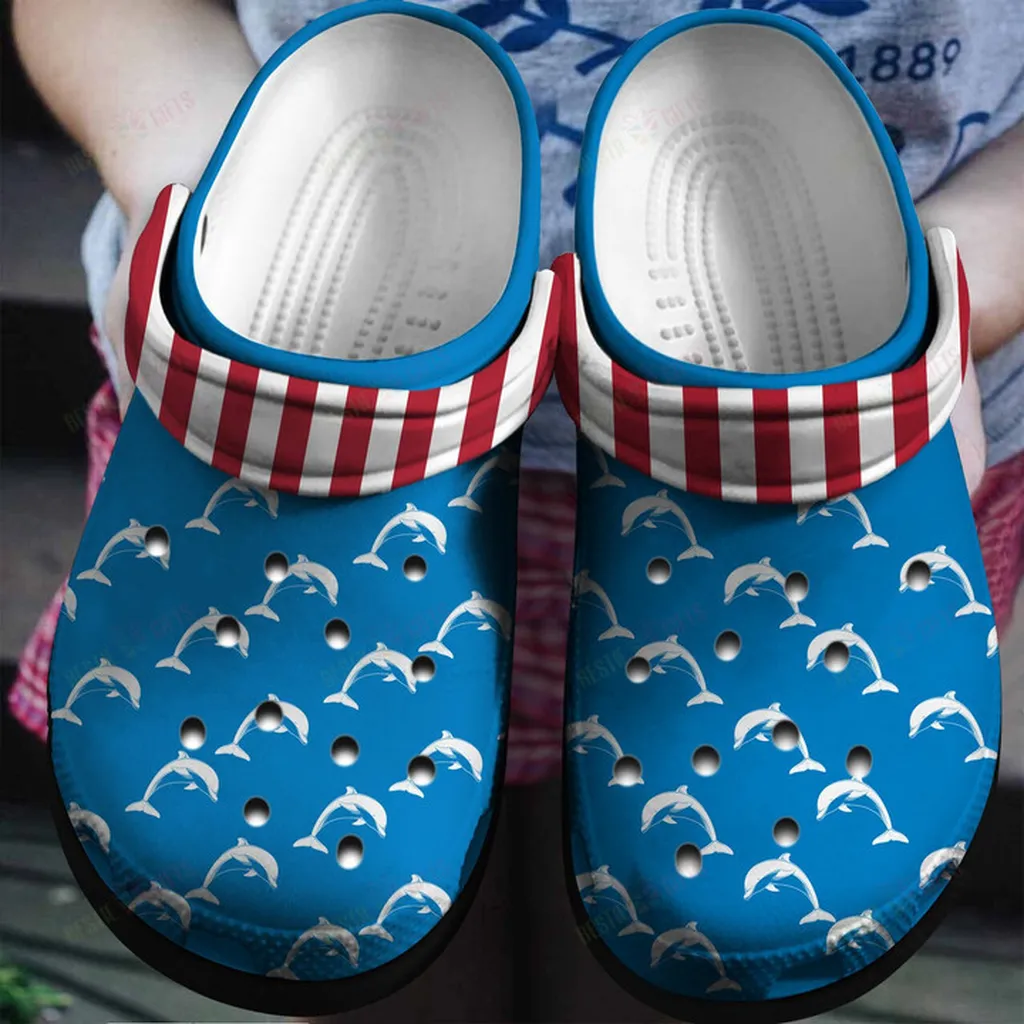 Dolphin With American Flag Crocs Classic Clogs