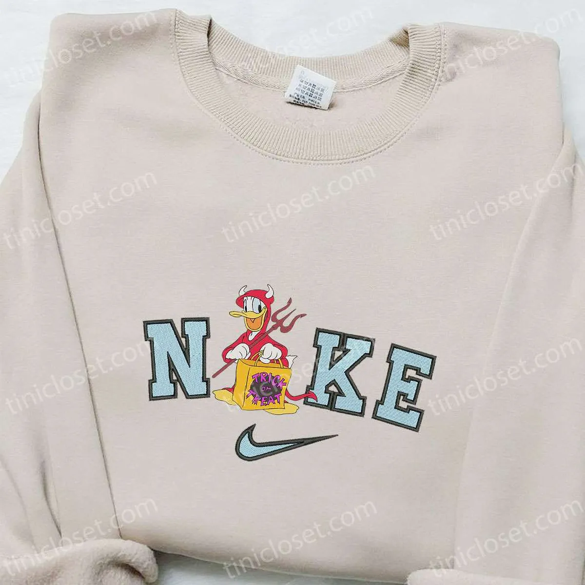 Donald Duck Devil Cartoon x Nike Embroidered Sweatshirt, Walt Disney Characters Embroidered Shirt, Best Halloween Gift Ideas