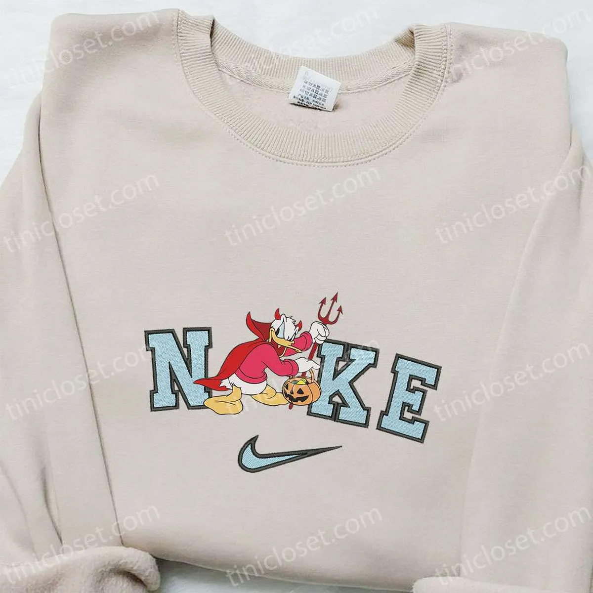 Donald Duck Devil Pumpkin x Nike Embroidered Sweatshirt, Walt Disney Characters Embroidered Shirt, Best Halloween Gift Ideas