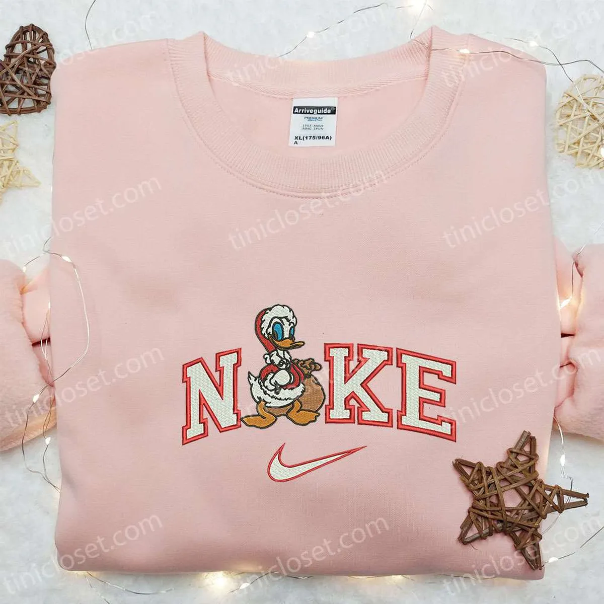 Donald Duck Santa x Nike Embroidered Shirt, Disney Characters Embroidered Hoodie, Christmas Embroidered Sweatshirt