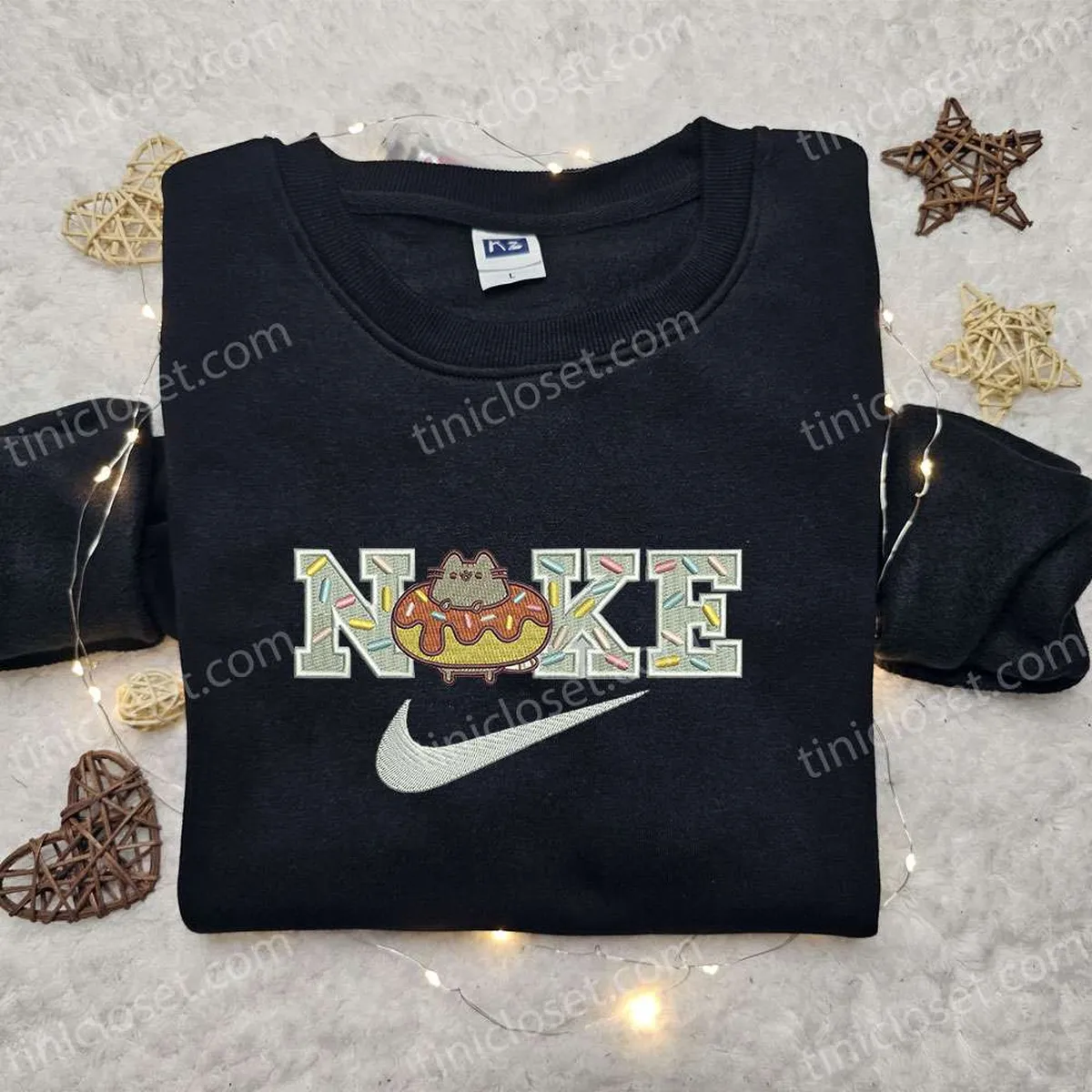 Donut Cat x Nike Cartoon Embroidered Shirt, Custom Nike Embroidered Shirt, Best Birthday Gift Ideas