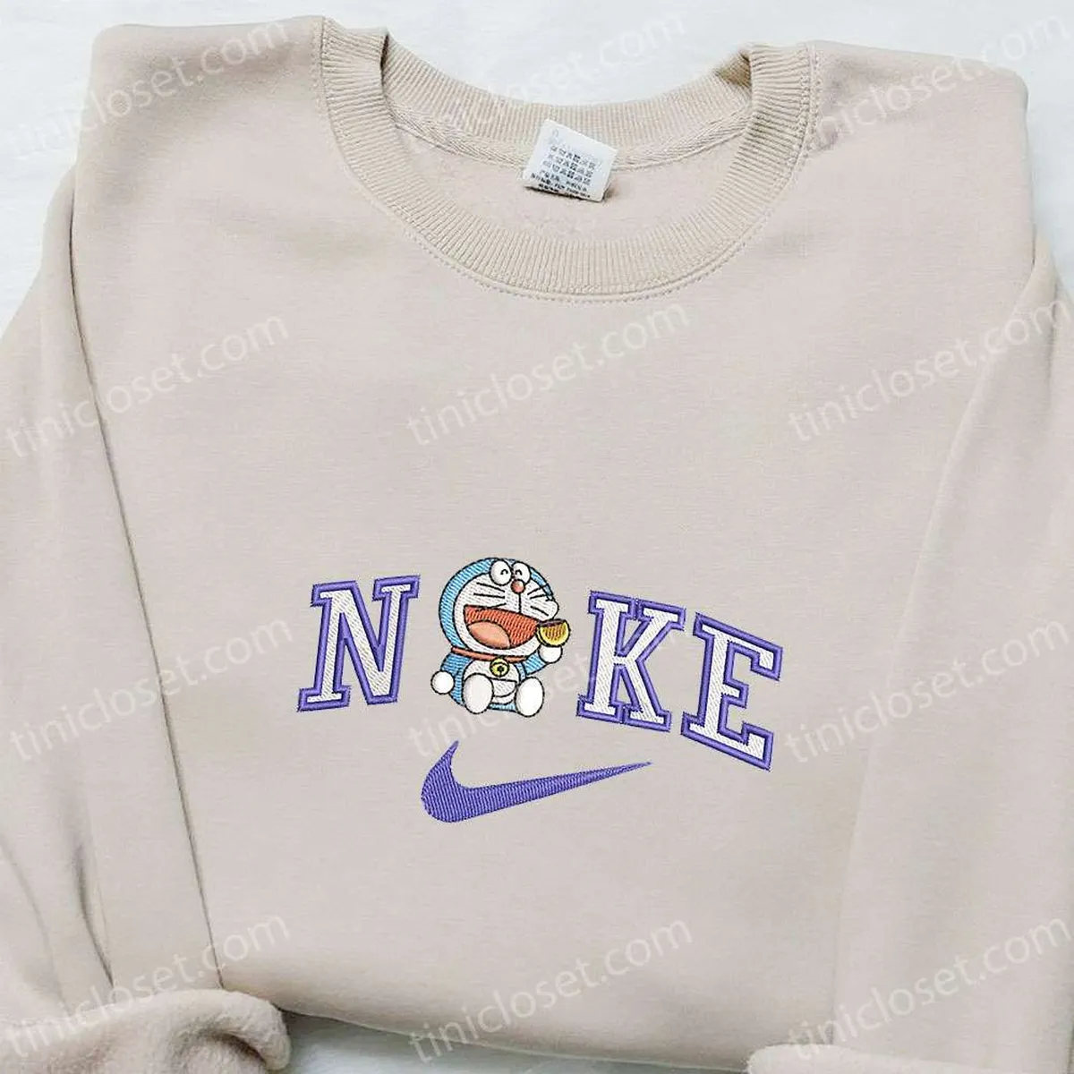 Doraemon Eating Pancake x Nike Embroidered Shirt, Cartoon Embroidered Hoodie, Best Gifts For Family