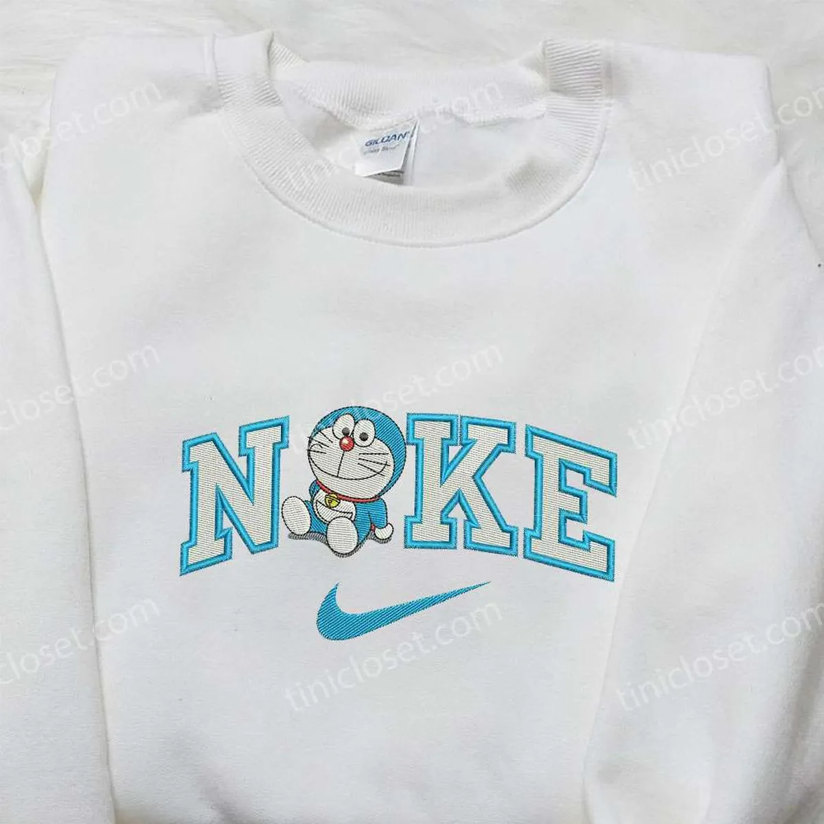 Doraemon x Nike Embroidered Shirt, Doraemon Embroidered Shirt, Custom Nike Embroidered Shirt