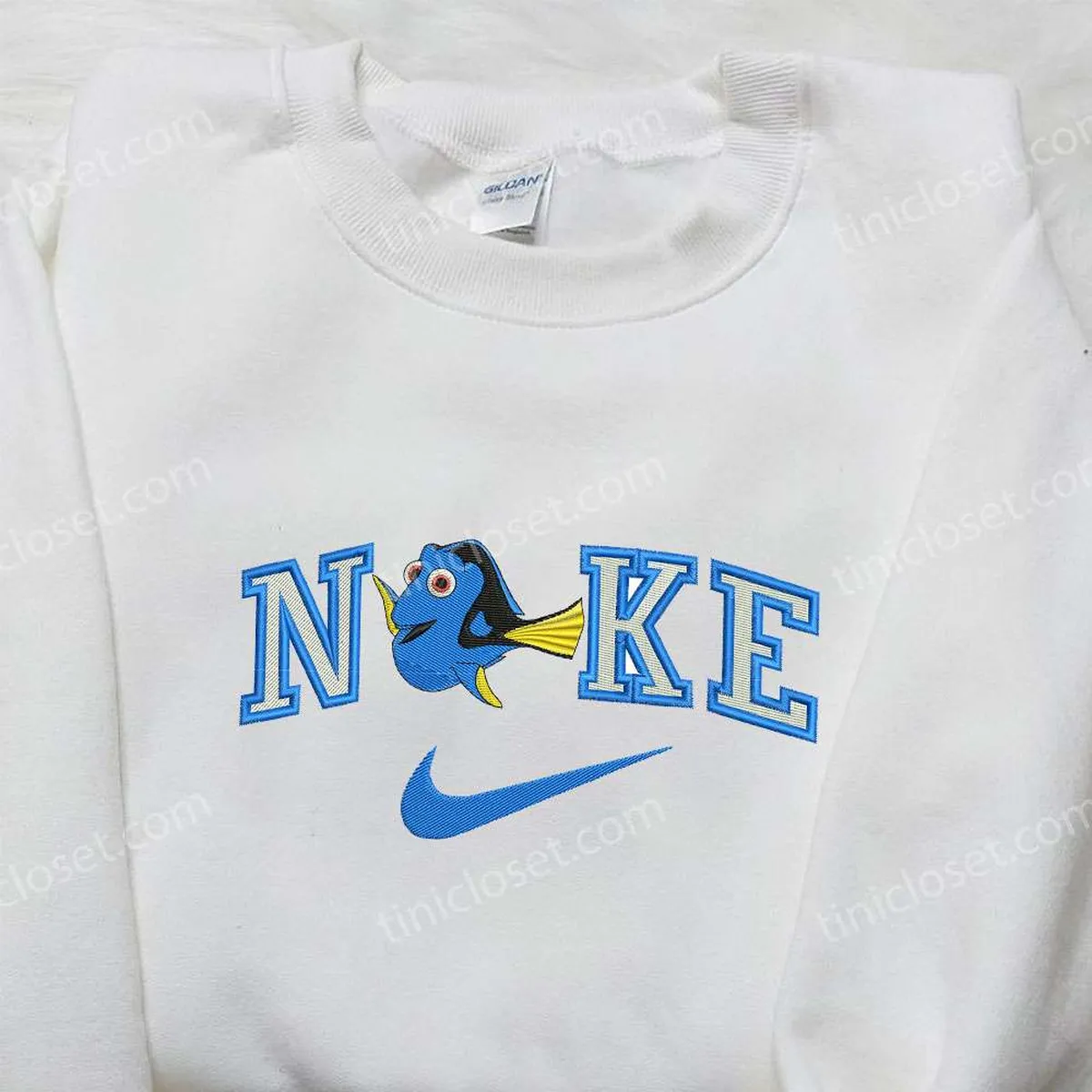 Dory x Nike Embroidered Shirt, Finding Dory Embroidered Shirt, Custom Nike Embroidered Shirt