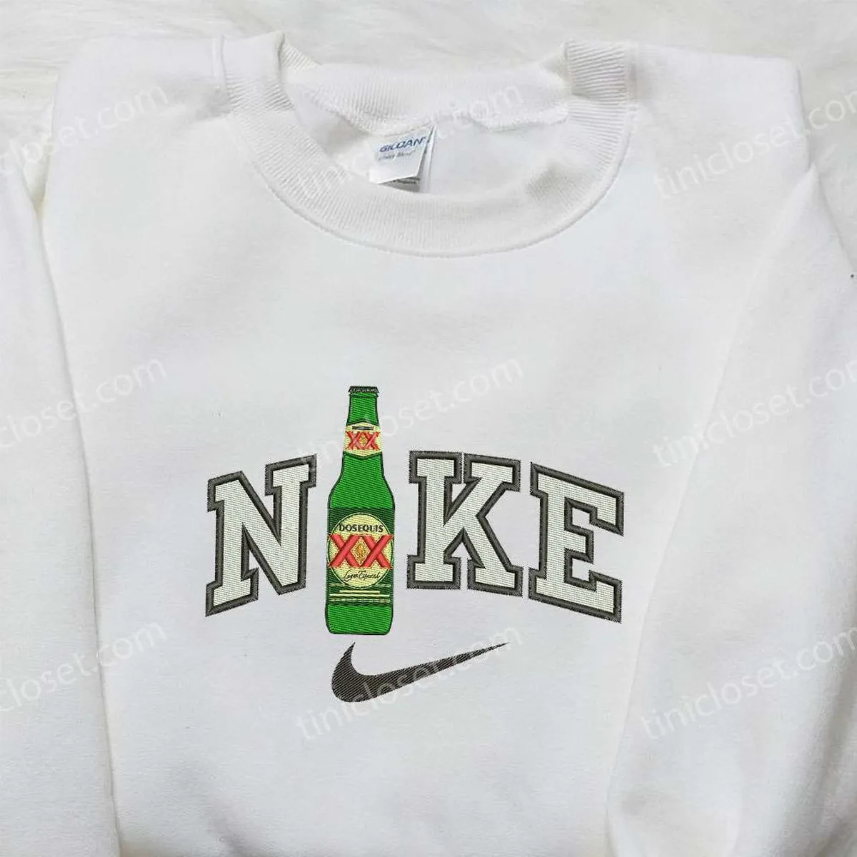 Dosequis Bottle x Nike Embroidered Shirt, Gift For Husband Embroidered Shirt, Custom Nike Embroidered Shirt