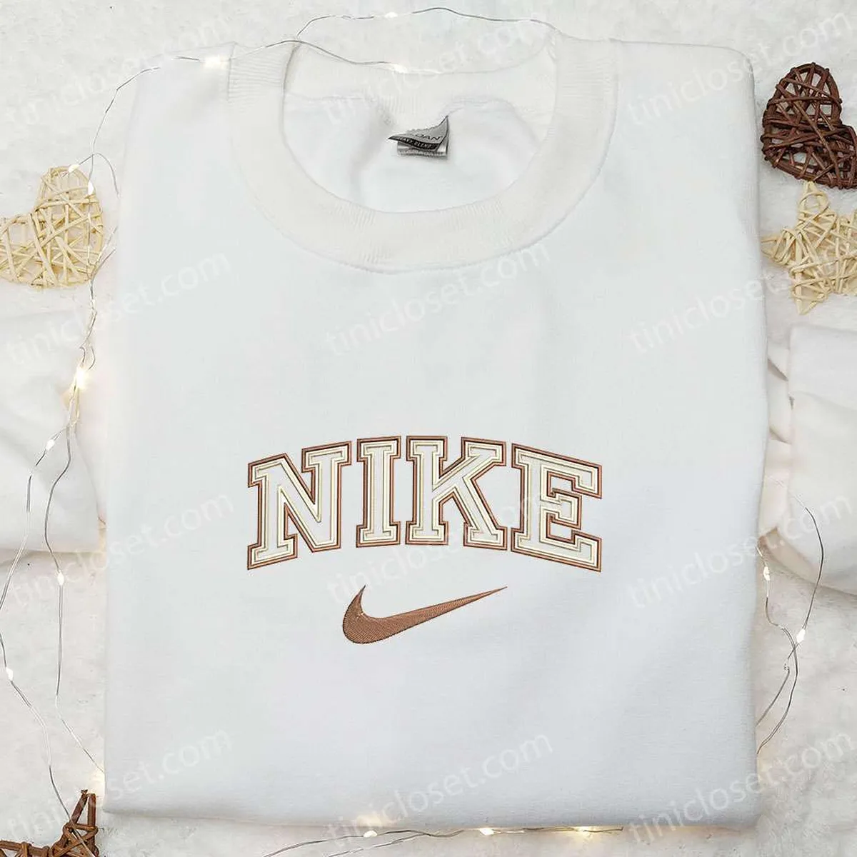 Double Outline Nike Logo Embroidered Shirt, Nike Inspired Embroidered Hoodie, Best Gifts For Family