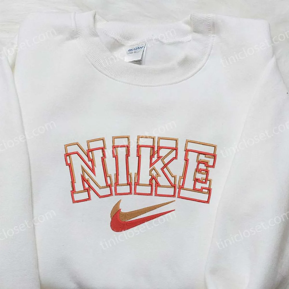 Double Outline x Nike Embroidered Shirt, Gift For Husband Embroidered Shirt, Custom Nike Embroidered Shirt