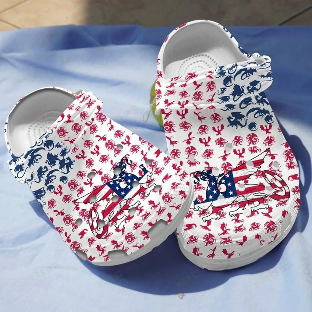 Dragons American Flag Crocs, Personalized Crocs Classic Clogs