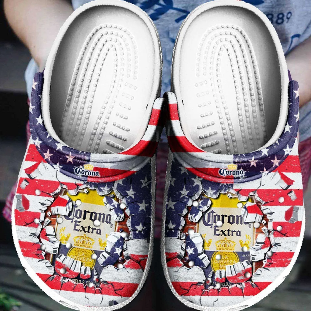 Drink Corona Extra American Flag Broken Brick Crocs Clog