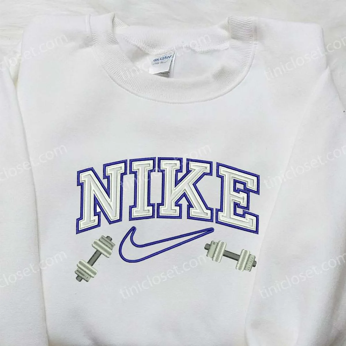 Dumbel x Nike Embroidered Shirt, GIft For Husband Embroidered Shirt, Custom Nike Embroidered Shirt