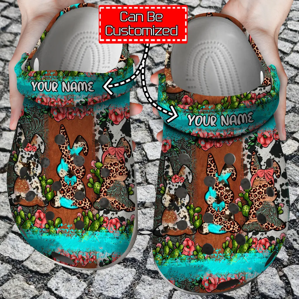 Easter Crocs - Personalized Easter Bunnies Leopard Cowhide Cactus Clog