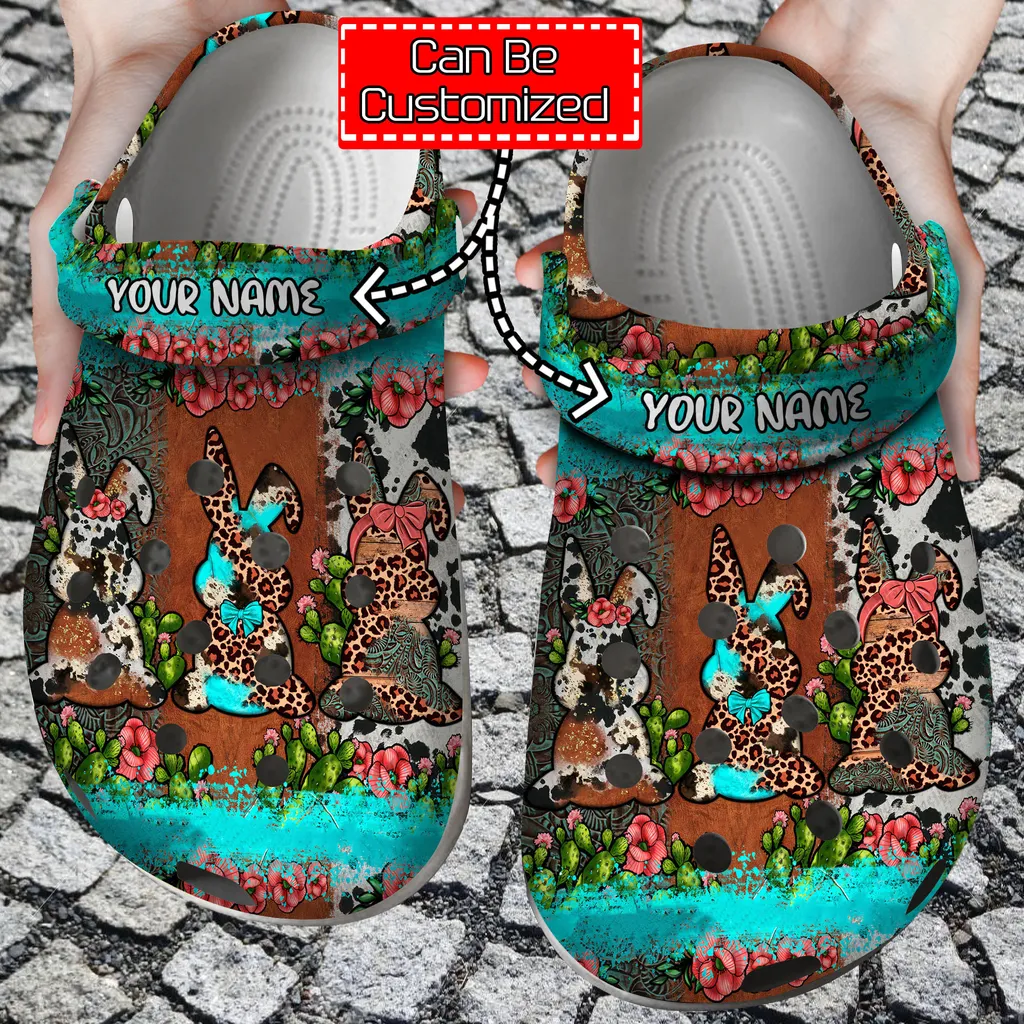 Easter Crocs Personalized Easter Bunnies Leopard Cowhide Cactus Clog