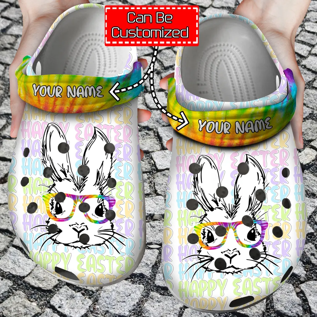 Easter Crocs Personalized Easter Bunny Glasses Tye Dye Clog