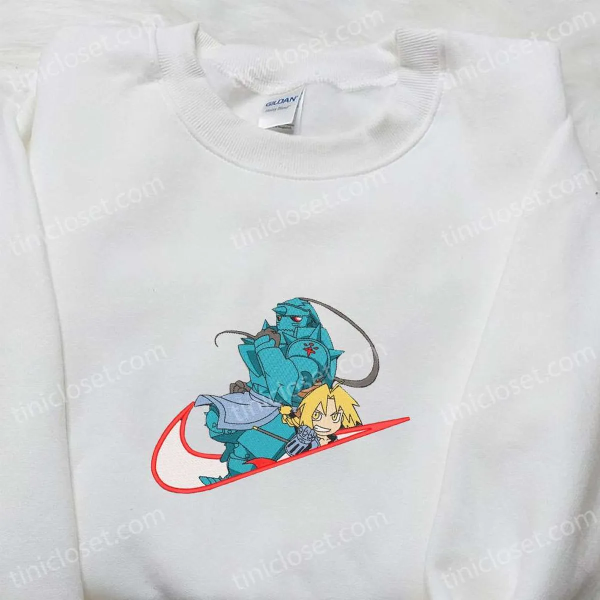 Edward Elric x Swoosh Anime Embroidered Hoodie, Fullmetal Alchemist Embroidered Shirt, Custom Embroidered Shirt