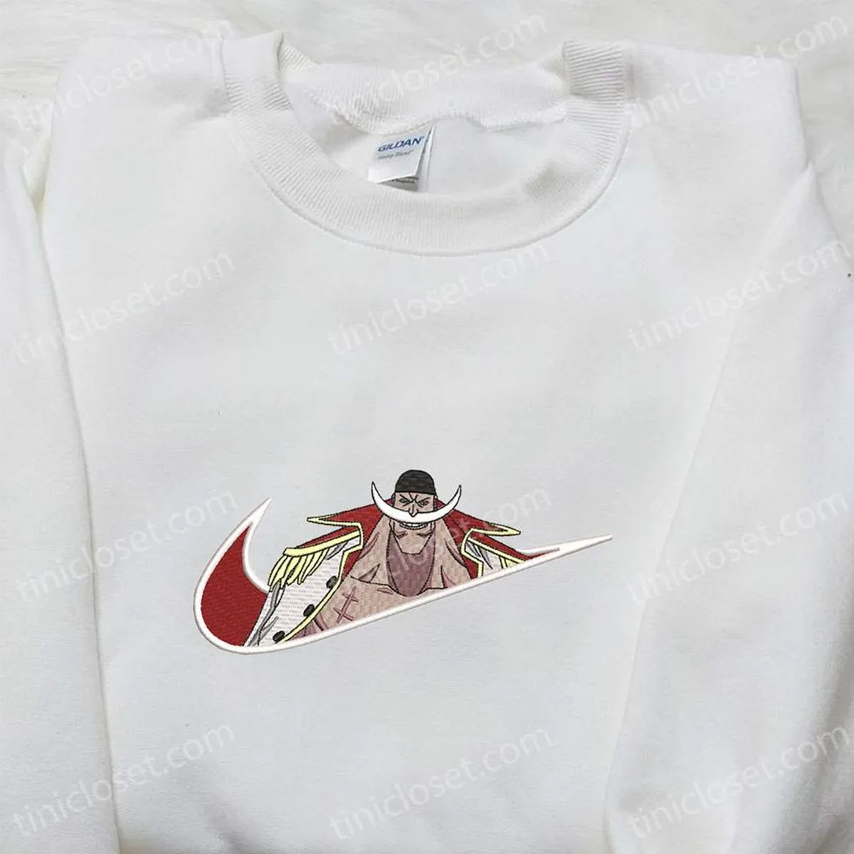 Edward Newgate x Nike Swoosh Anime Embroidered Shirt, One Piece Embroidered Shirt, Custom Nike Embroidered Shirt