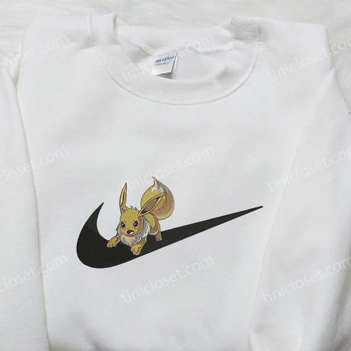 Eevee x Nike Swoosh Embroidered Sweatshirt, Pokemon Embroidered Sweatshirt, Nike Inspired Embroidered Shirt