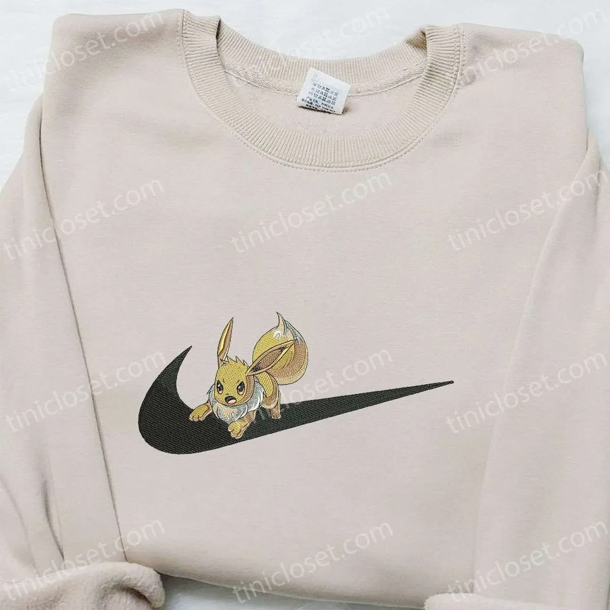 Eevee x Swoosh Embroidered Hoodie, Pokemon Embroidered Shirt, Custom Embroidered Shirt