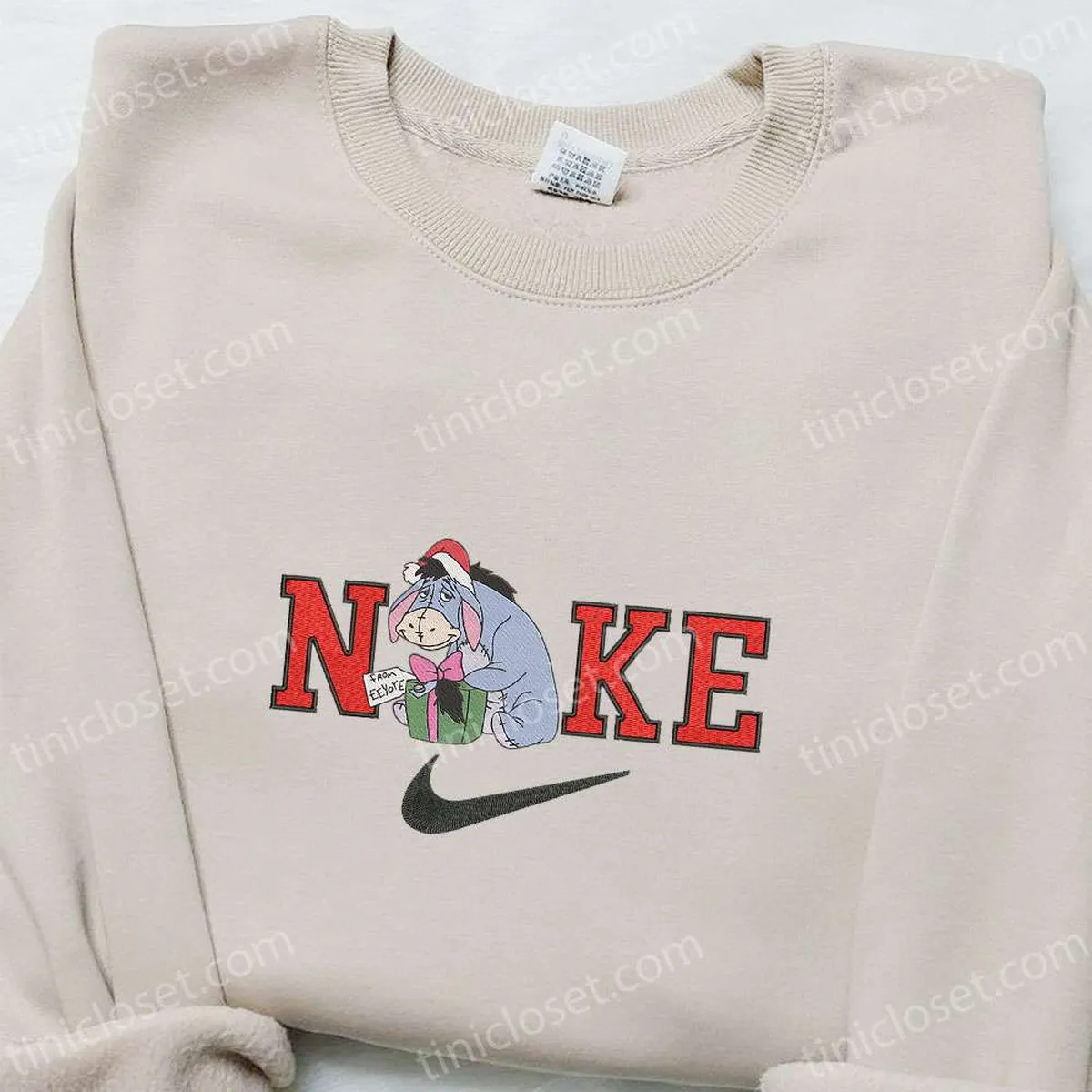 Eeyore and Gift x Nike Christmas Embroidered Sweatshirt, Cartoon Christmas Embroidered Shirt, Best Christmas Gift Ideas