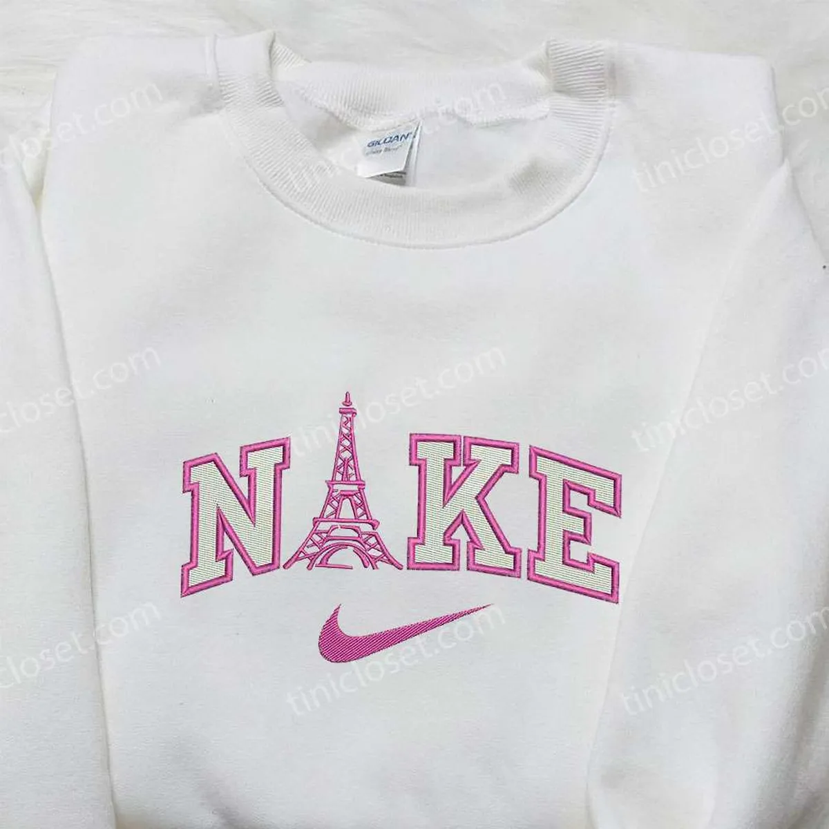 Eiffel x Nike Embroidered Shirt, Gift For Son Embroidered Shirt, Custom Nike Embroidered Shirt