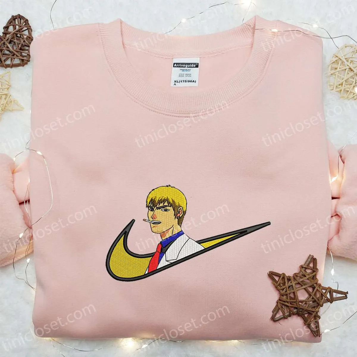 Eikichi Onizuka x Nike Swoosh Anime Embroidered Shirt, Great Teacher Onizuka Embroidered Shirt, Custom Nike Embroidered Shirt Eikichi Onizuka x Nike Swoosh Anime Embroidered Shirt, Great Teacher Onizuka Embroidered Shirt, Custom Nike Embroidered Shirt