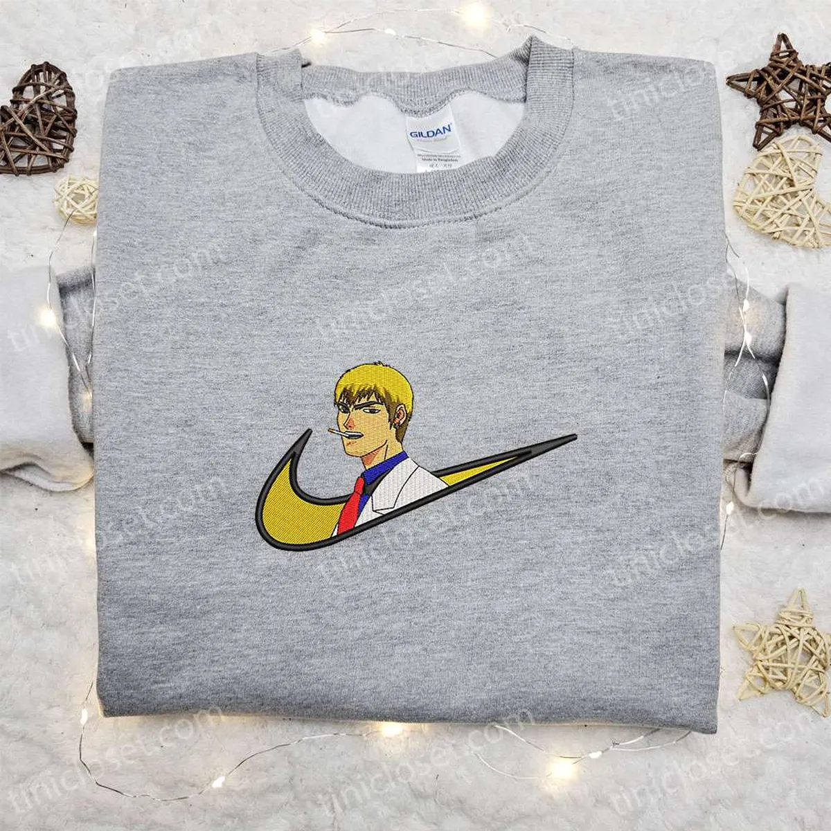 Eikichi Onizuka x Nike Swoosh Anime Embroidered Shirt, Great Teacher Onizuka Embroidered Shirt, Custom Nike Embroidered Shirt