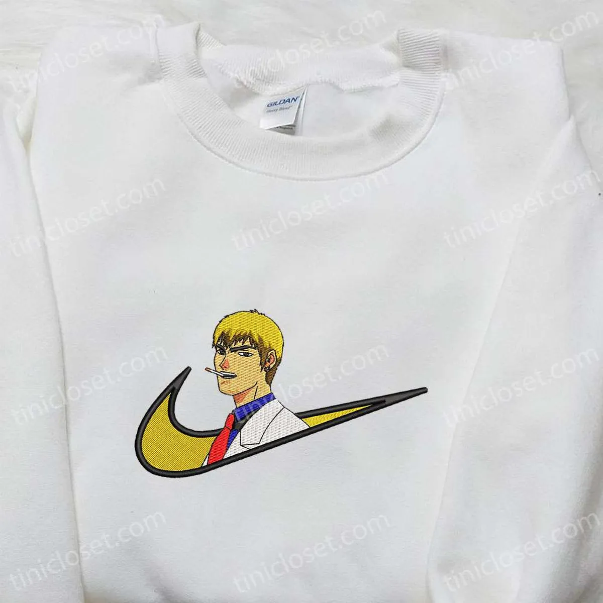 Eikichi Onizuka x Nike Swoosh Anime Embroidered Shirt, Great Teacher Onizuka Embroidered Shirt, Custom Nike Embroidered Shirt Eikichi Onizuka x Nike Swoosh Anime Embroidered Shirt, Great Teacher Onizuka Embroidered Shirt, Custom Nike Embroidered Shirt