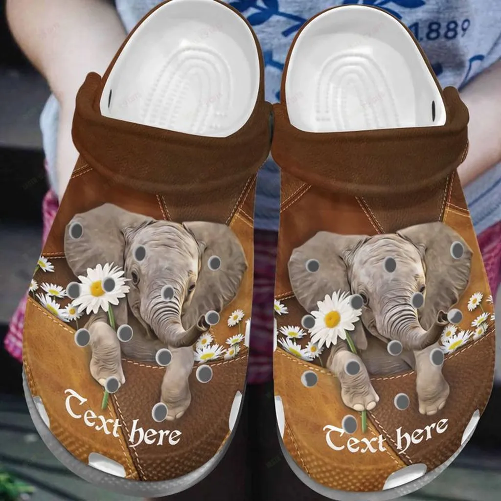 Elephant Crocband Clog Personalized Elephant With Daisy Crocs, Personalized Crocs Classic Clogs