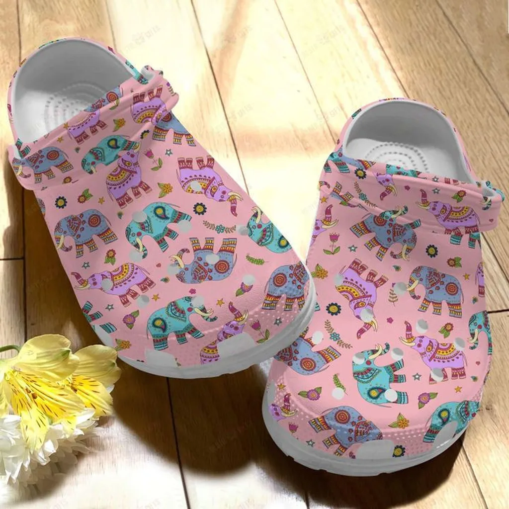 Elephant White Sole Beautiful Elephants Crocs, Personalized Crocs Classic Clogs