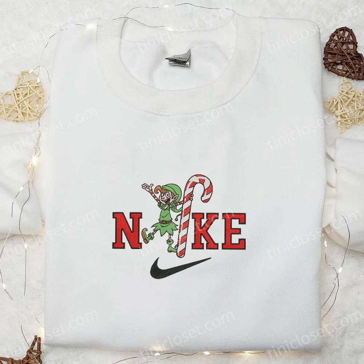 Elf and Candy Cane x Nike Christmas Embroidered Sweatshirt, Christmas Embroidered Shirt, Best Christmas Gift Ideas Elf and Candy Cane x Nike Christmas Embroidered Sweatshirt, Christmas Embroidered Shirt, Best Christmas Gift Ideas