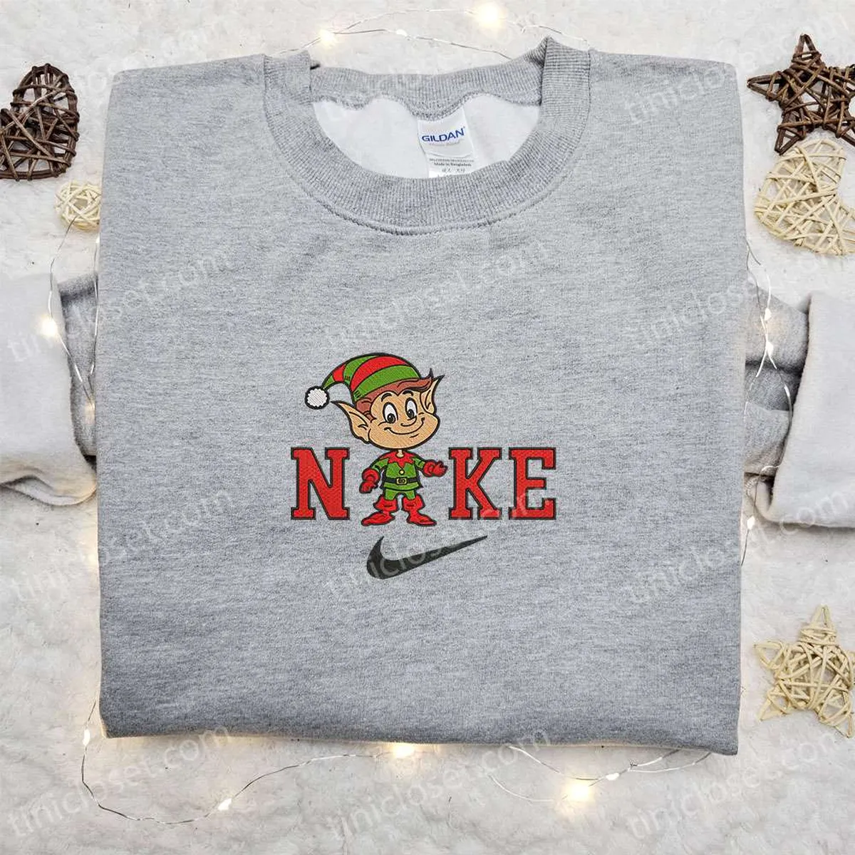 Elf Xmas Hat x Nike Christmas Embroidered Sweatshirt, Christmas Embroidered Shirt, Best Christmas Gift Ideas