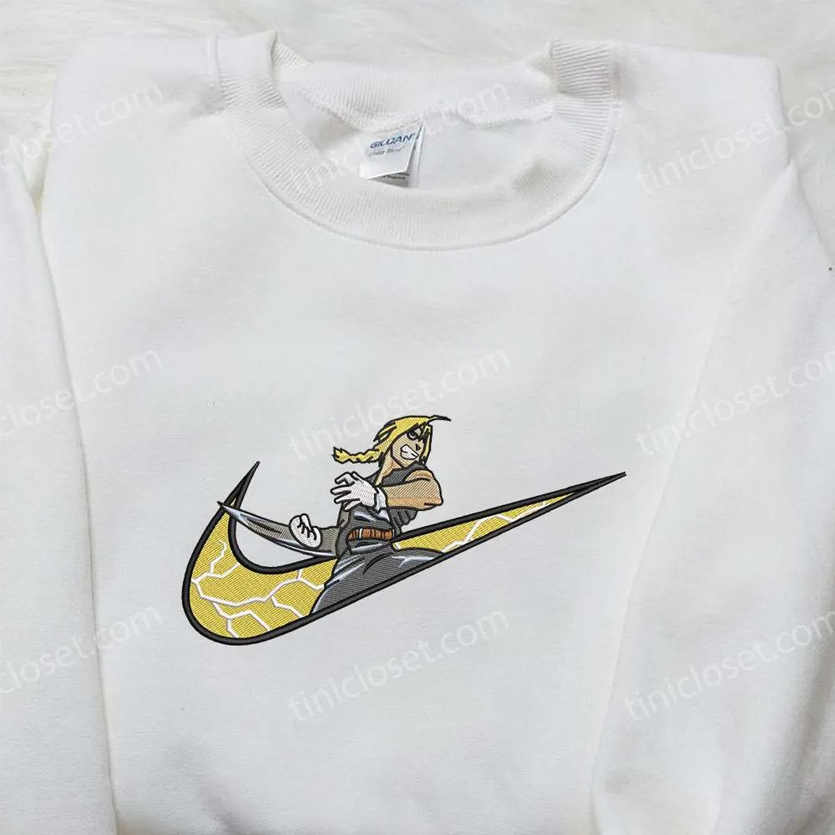 Elric x Nike Embroidered Shirt, Fullmetal Alchemist Embroidered Shirt, Custom Nike Embroidered Shirt