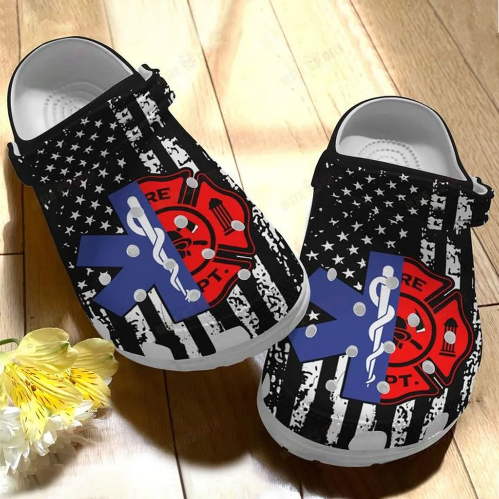 Ems White Sole Ems And Firefighter Crocs, Personalized Crocs Classic Clogs