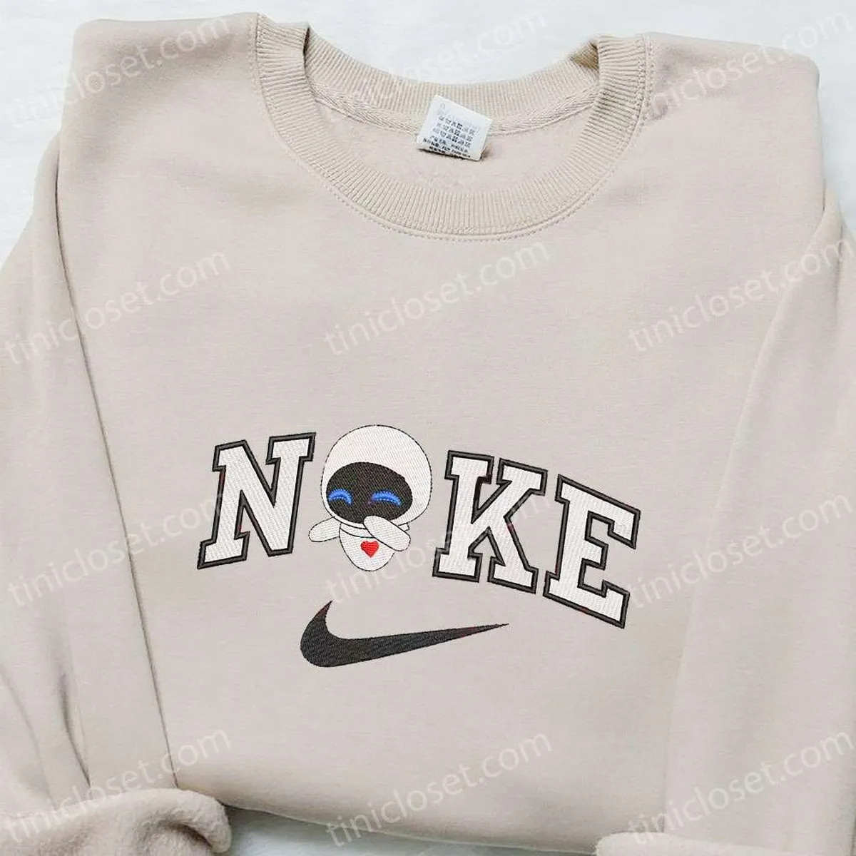 Eve x Nike Cartoon Embroidered Sweatshirt, Nike Inspired Embroidered Hoodie, Best Birthday Gifts for Family