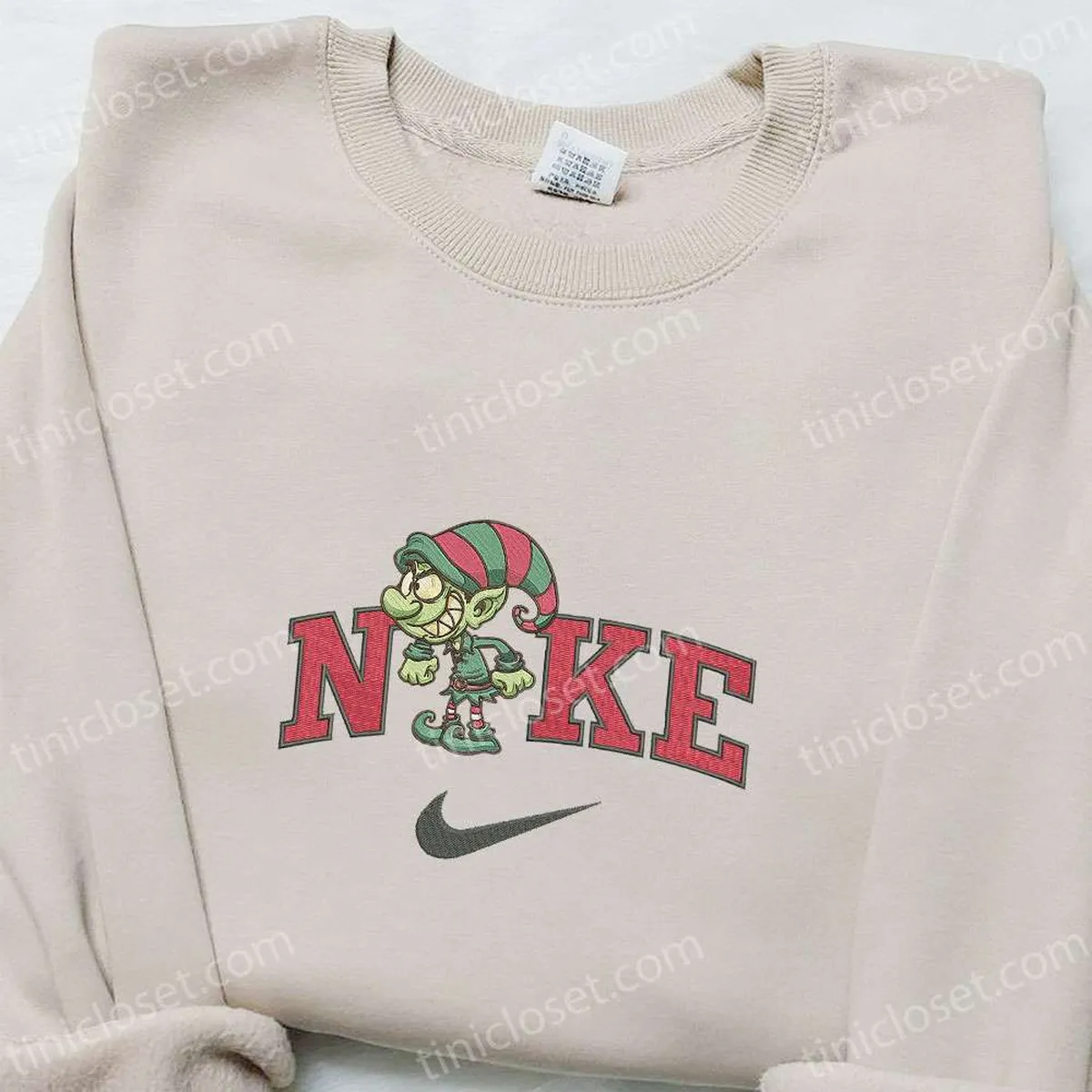 Evil Elf x Nike Christmas Embroidered Sweatshirt, Christmas Embroidered Shirt, Best Christmas Gift Ideas