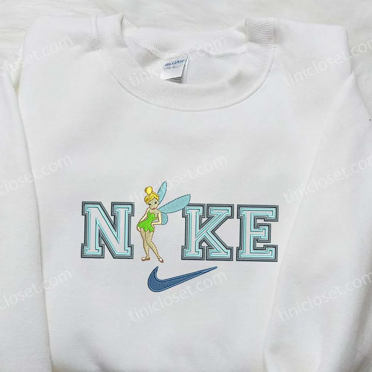 Fairy x Nike Embroidered Shirt, Tinker Bell Embroidered Shirt, Custom Nike Embroidered Shirt