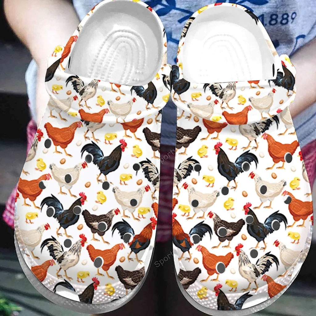 Farmer - White Chicken Pattern Clogs