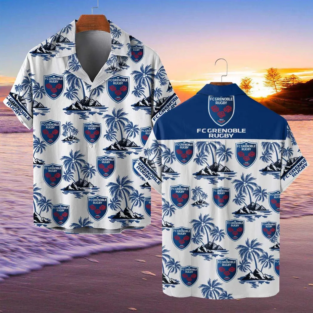 FC Grenoble Rugby Hawaiian Shirt Style Classic Oversized Hawaiian, Unisex Hawaiian Shirt