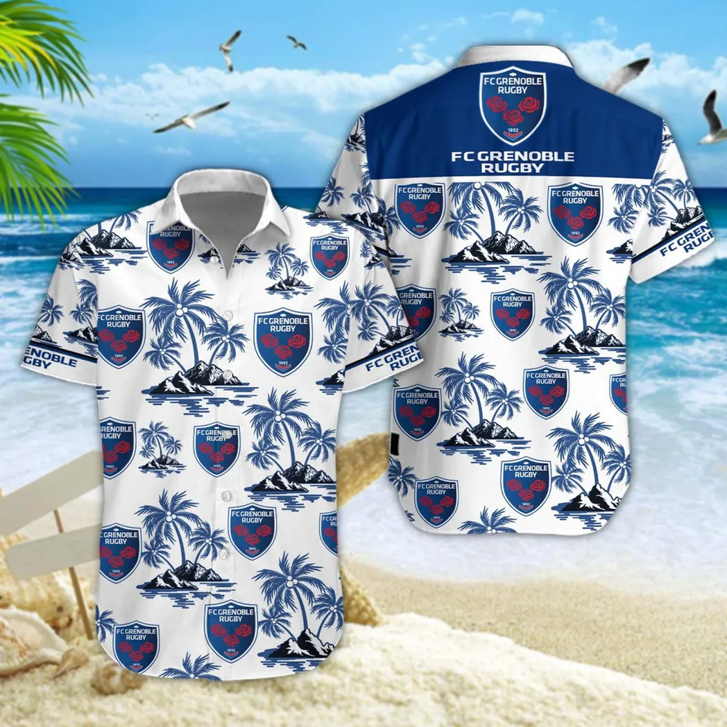 FC Grenoble Rugby Hawaiian Shirt Style Classic Oversized Hawaiian, Unisex Hawaiian Shirt Trending Summer