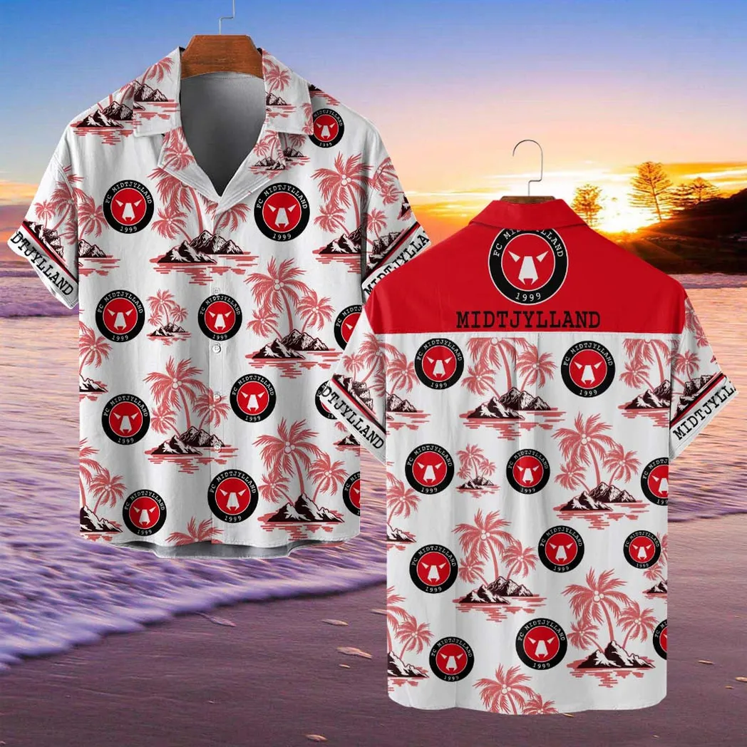 FC Midtjylland Hawaiian Shirt Style Classic Oversized Hawaiian, Unisex Hawaiian Shirt Trending Summer