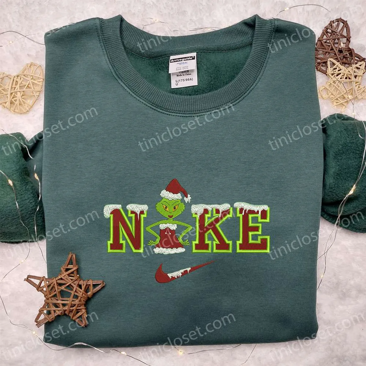 Female Grinch Mrs Claus x Nike Embroidered Shirt, Christmas Embroidered Hoodie, Nike Inspired Embroidered Sweatshirt