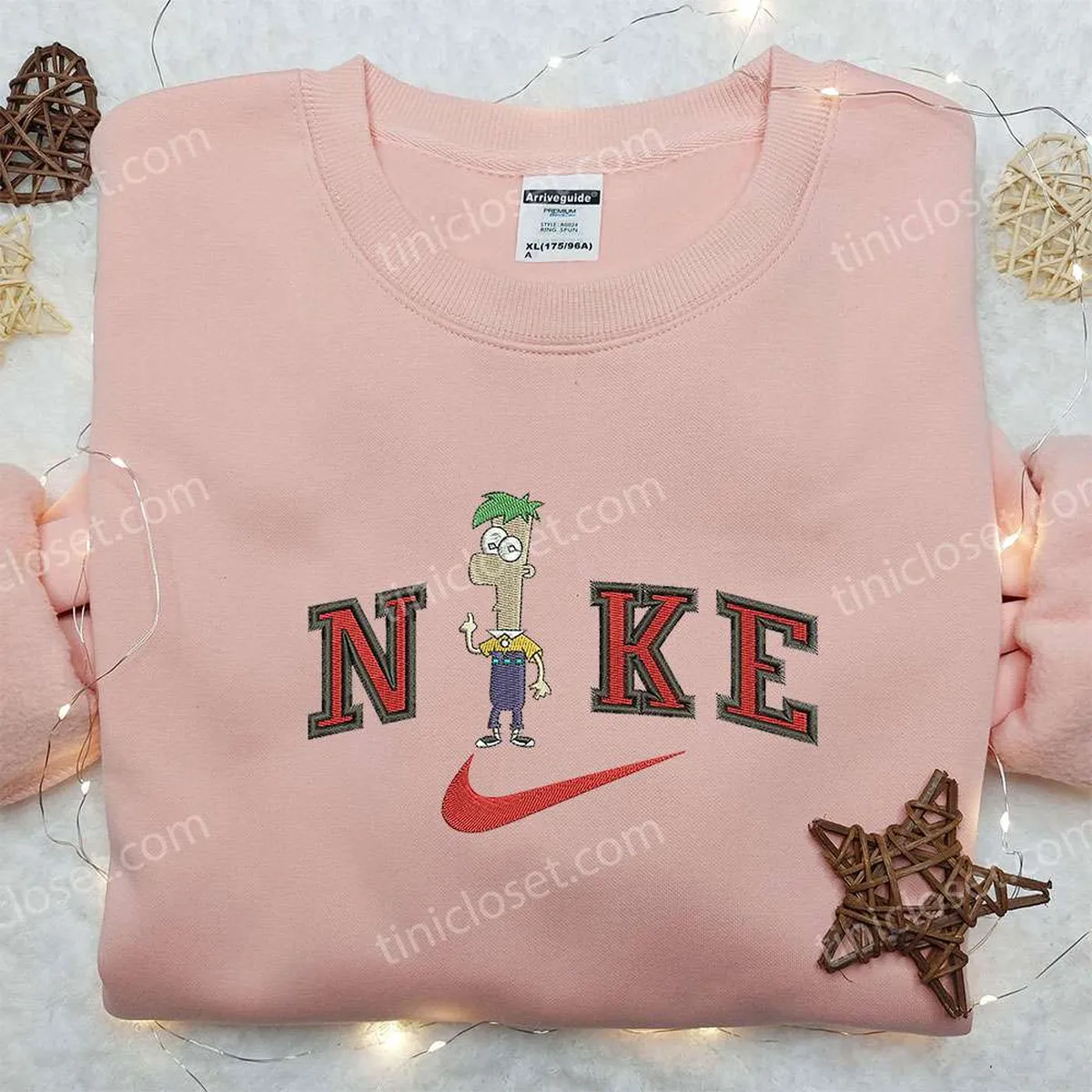 Ferb Fletcher x Nike Embroidered Sweatshirt, Phineas and Ferb Cartoon Embroidered Shirt, Nike Inspired Embroidered Shirt