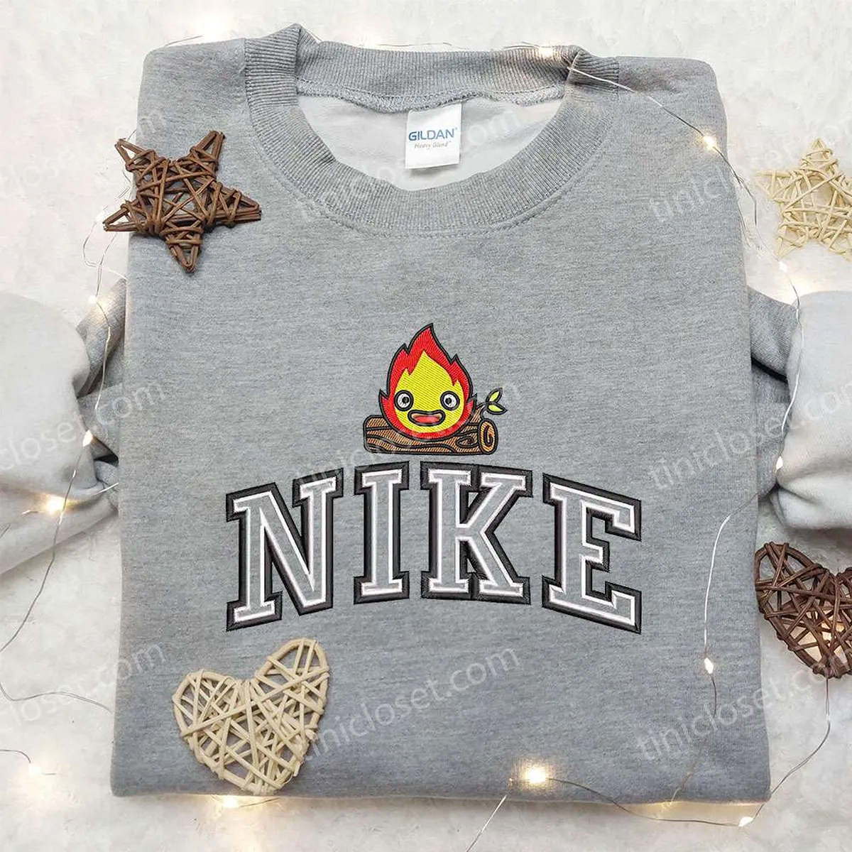 Fire x Nike Embroidered Shirt, Gift For Husband Embroidered Shirt, Custom Nike Embroidered Shirt