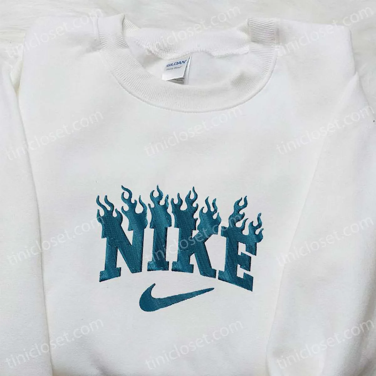 Fire x Nike Embroidered Tshirt, Nike Inspired Embroidered Shirt, Best Gift for Family