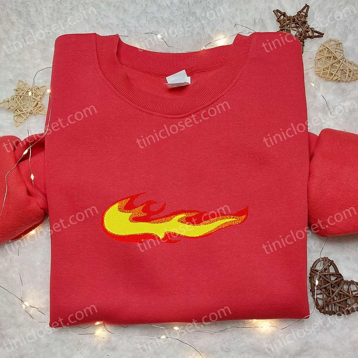 Fire x Nike Swoosh Embroidered Hoodie, Nike Inspired Embroidered Shirt, Best Gift for Family