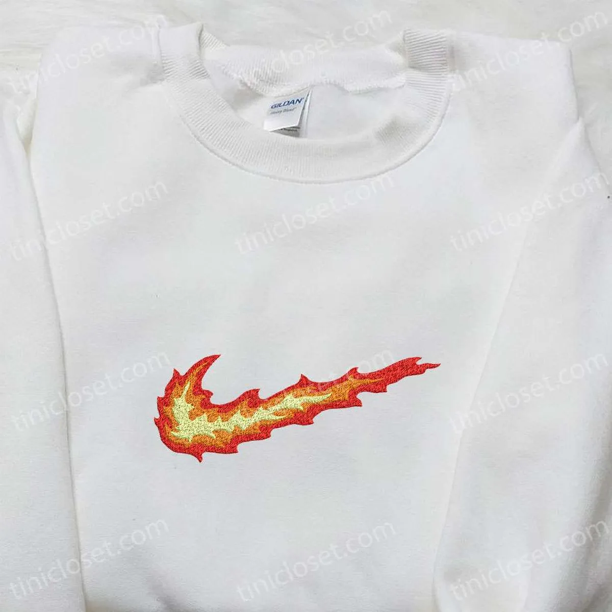 Fire x Nike Swoosh Embroidered Shirt, Nike Inspired Embroidered Hoodie, Best Gifts For Family