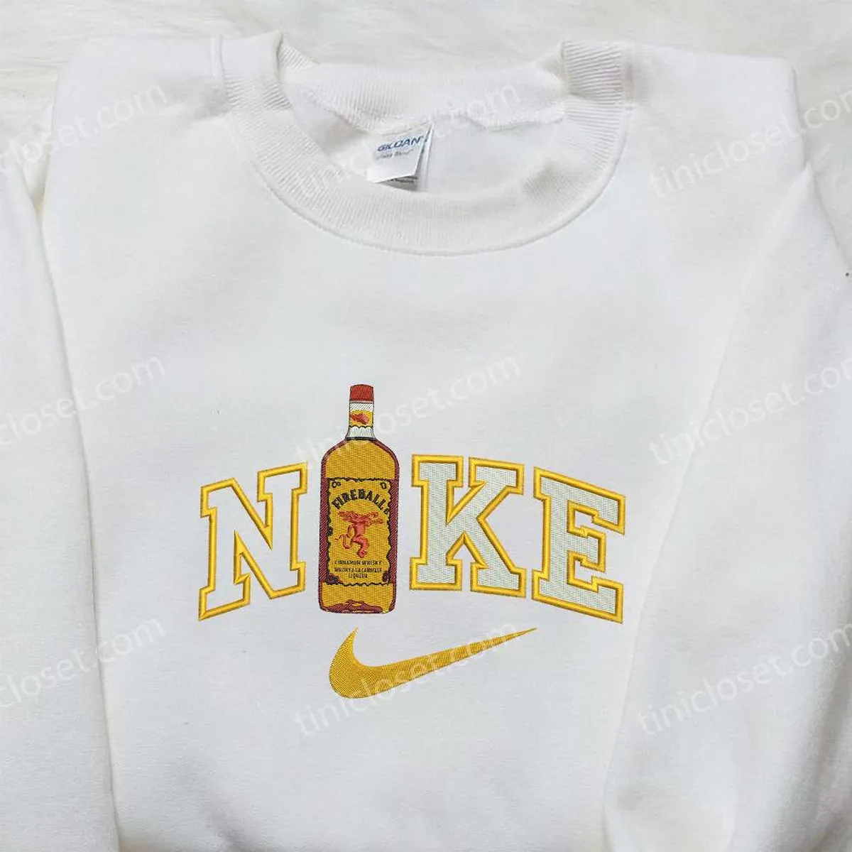 Fireball Bottle x Nike Embroidered Shirt, Gift For Husband Embroidered Shirt, Custom Nike Embroidered Shirt