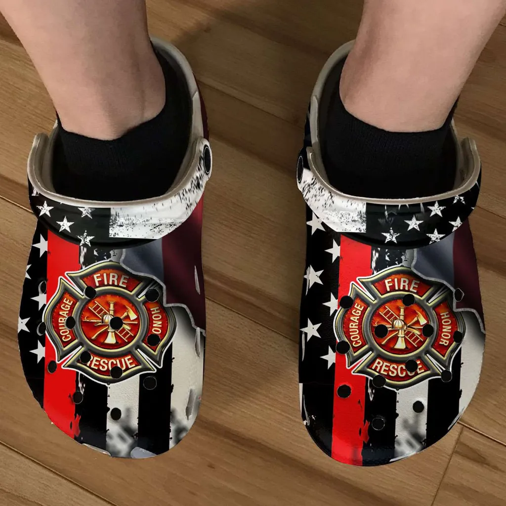 Firefighter Crocs Thin Red Line America Flag Patriot Crocs Crocband Clogs