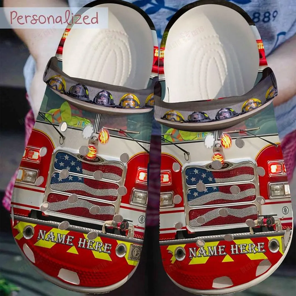 Firefighter White Sole Personalized Firetruck Crocs, Personalized Crocs Classic Clogs