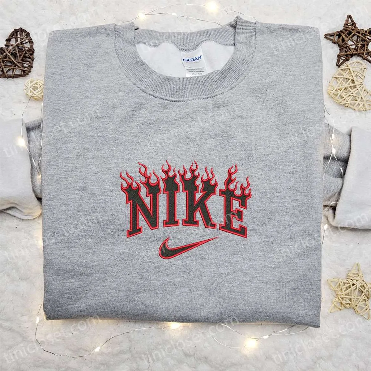 Flame Nike Logo Embroidered Shirt, Nike Inspired Embroidered Hoodie, Best Gift Ideas